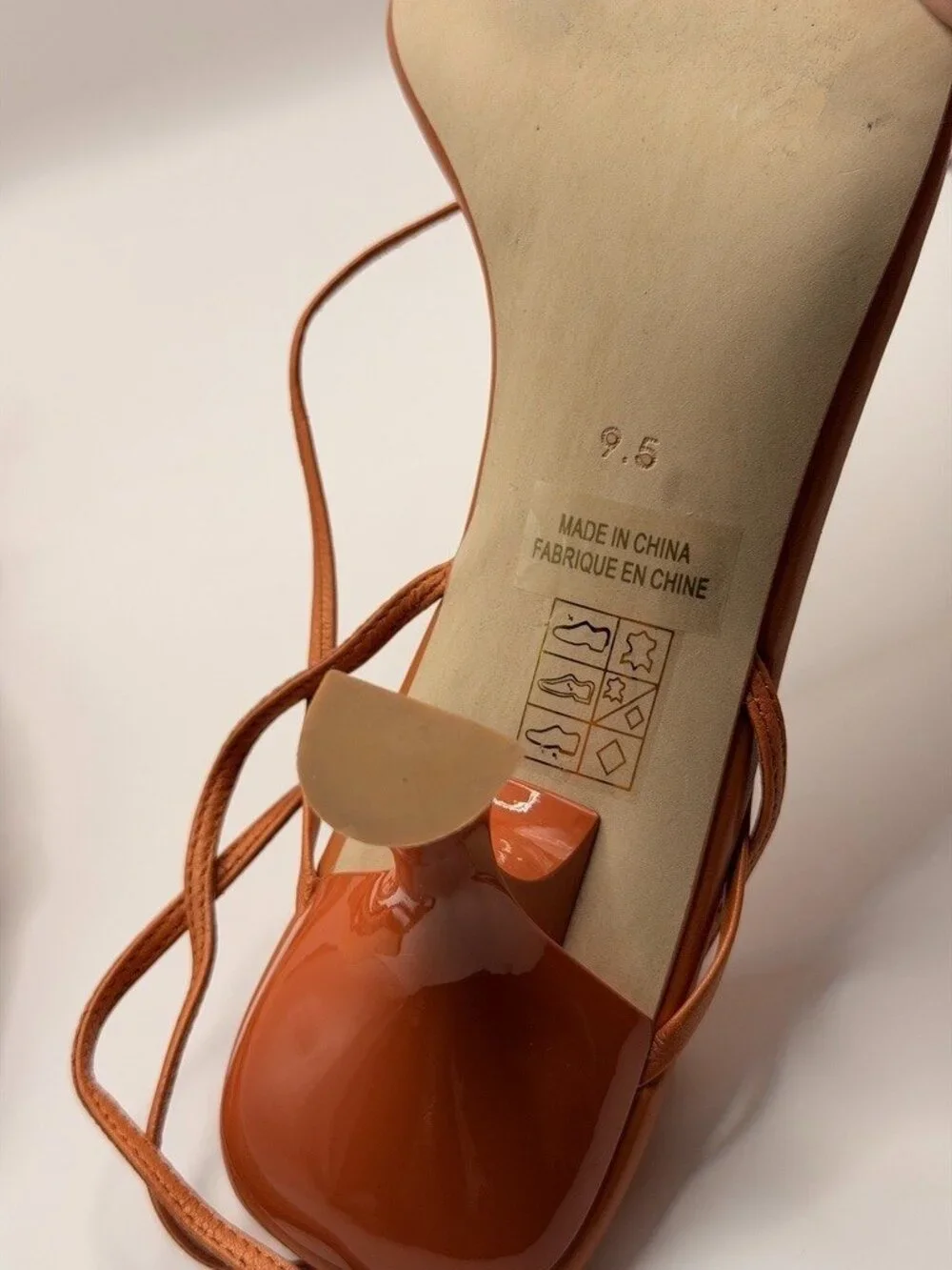 Jeffrey Campbell Women Fluxx Leather Burnt Orange Heel Sandal Sz 9.5